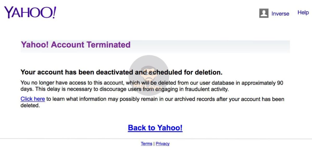 yahoo  Your account has been deactivated and scheduled for deletion